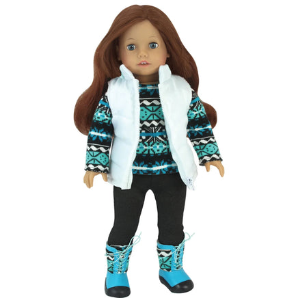 Teal & Black Sweater 4pc Outfit Vest Boots Fits 18" American Girl Doll Clothing1