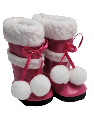 Pink Fur Trimmed Pom Boots Fits 18" American Girl Doll Clothing Shoes2