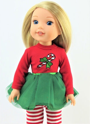 Candy Cane Tutu Dress Pant Set Fits 14.5" Wellie Wisher American Girl Clothing1