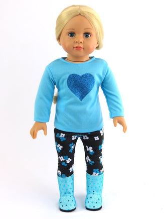 Blue Glitter Heart Sequin Boots Outfit Fits 18" American Girl Doll Clothing0