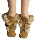 Brown Fur Trim Buckle Boots Fits 14.5" Wellie Wisher American Girl Doll Shoes1