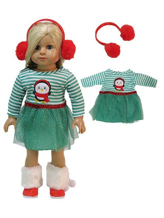 Sparkly Penguin Dress And Earmuffs Fits 18" American Girl Doll Clothing1