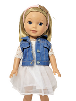 White Lace Dress Denim Vest Fits 14.5" Wellie Wisher American Girl Doll Clothing0