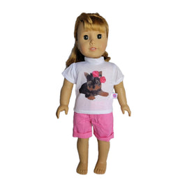 Little Doggy Top & Pink Shorts Set Fits 18" American Girl Doll Clothes0