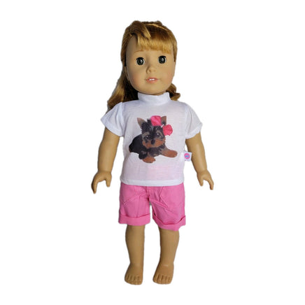 Little Doggy Top & Pink Shorts Set Fits 18" American Girl Doll Clothes0