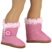 Pink Fur Trimmed Button Boots Fits 18" American Girl Doll Clothing Shoes0