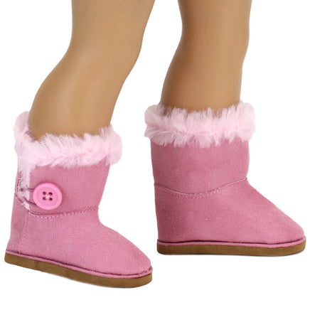 Pink Fur Trimmed Button Boots Fits 18" American Girl Doll Clothing Shoes0