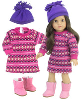 Pink & Purple Sweater Dress Pom Hat & Boots Fits 18" American Girl Doll Clothes0