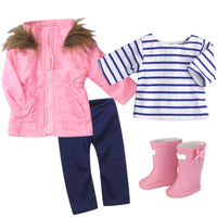 Pink Parka 4pc Outfit With Rainboots Fits 18" American Girl Doll Clothing2