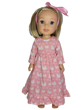 Pink Bunny Nightgown Fits 14.5" Wellie Wisher American Girl Doll Clothing0