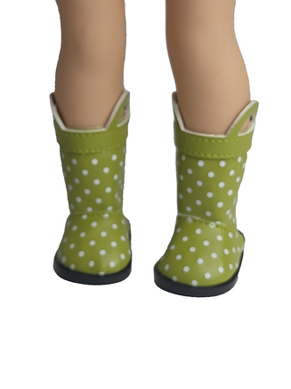 Green Polka Dot Rain Boots Fits 14.5" Wellie Wisher American Girl Doll Shoes1