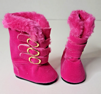 Hot Pink Fur Trim Buckle Boots Fits 18" American Girl Doll Clothes Shoes3
