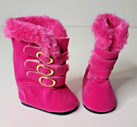 Hot Pink Fur Trim Buckle Boots Fits 18" American Girl Doll Clothes Shoes3