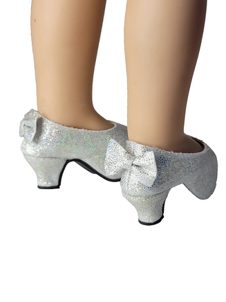Silver Back Bow High Heel Shoe Fits 14.5" Wellie Wisher American Girl Doll Shoes1