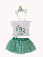 Green Sparkly Unicorn Skirt Set Headband Fits 18" American Girl Doll Clothing2