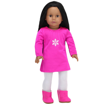 Pink Snowflake Tunic Leggings Vest & Boots Fits 18" American Girl Doll Clothes2