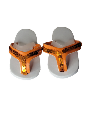 Orange Sequin Flip Flop Sandals Fits 18" American Girl Doll Clothing Shoes0