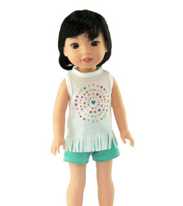 Pastel Fringe Short Set Fits 14.5" Wellie Wisher American Girl Doll Clothing0