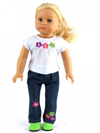 Embroidered Flower Jean Pant Set Fits 18" American Girl Doll Clothing0