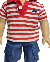Red Stripe Polo Short Set Fits 18" American Girl Doll Clothing1