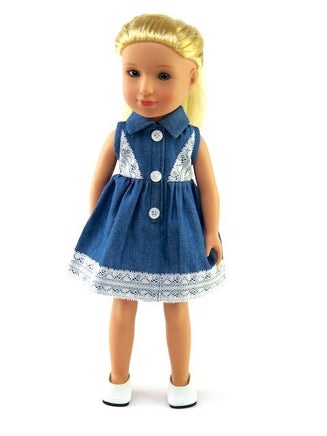 Denim Lace Dress Fits 14.5" Wellie Wisher American Girl Doll Clothing0