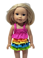 Rainbow Ruffle Swimsuit Fits 14.5" Wellie Wisher American Girl Doll Clothing0