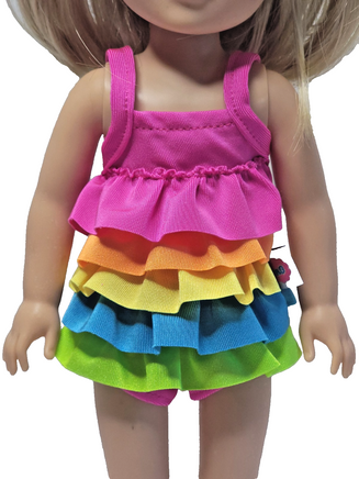 Rainbow Ruffle Swimsuit Fits 14.5" Wellie Wisher American Girl Doll Clothing1