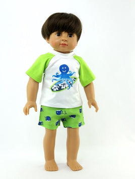 Surfing Octopus Rash Guard Swim Set Fits 18" American Boy Girl Doll Clothing0