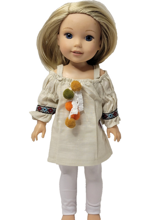 Tan Pom Shirt Pant Set Fits 14.5" Wellie Wisher American Girl Doll Clothing0