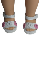 Pink And White Flower Sandals Fits 14.5" Wellie Wisher American Girl Doll Shoes1