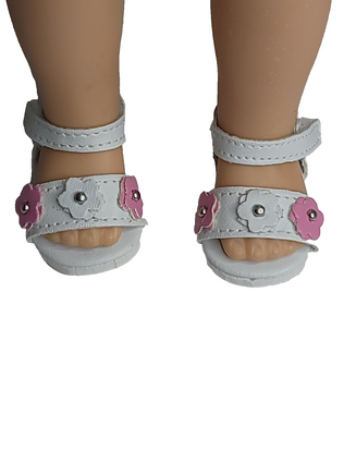 Pink And White Flower Sandals Fits 14.5" Wellie Wisher American Girl Doll Shoes1