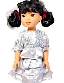 Silver Sequin Ruffle Dress Fits 14.5" Wellie Wisher American Girl Doll Clothing0