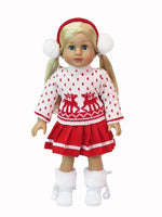 Red Reindeer Sweater Skirt Set Earmuffs Fits 18" American Girl Doll Clothing1