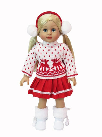 Red Reindeer Sweater Skirt Set Earmuffs Fits 18" American Girl Doll Clothing1