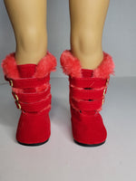 Red Fur Trim Buckle Boots Fits 18" American Girl Doll Clothes Shoes2
