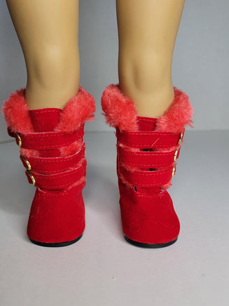 Red Fur Trim Buckle Boots Fits 18" American Girl Doll Clothes Shoes2