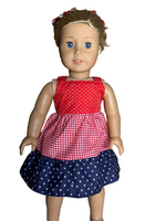 Red White Blue Tiered Stars Plaid Dress Fits 18" American Girl Doll Clothing1