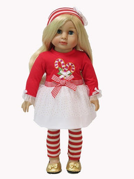 Candy Cane Christmas Dress Leggings Headband Fits 18" American Girl Doll0