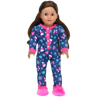 Snowflake One-Piece Pajamas & Fuzzy Slippers Fits 18" American Girl Doll Clothes1