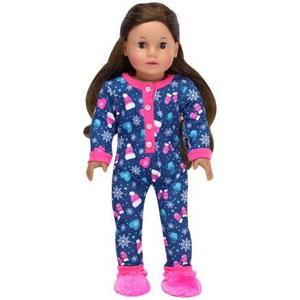 Snowflake One-Piece Pajamas & Fuzzy Slippers Fits 18" American Girl Doll Clothes1