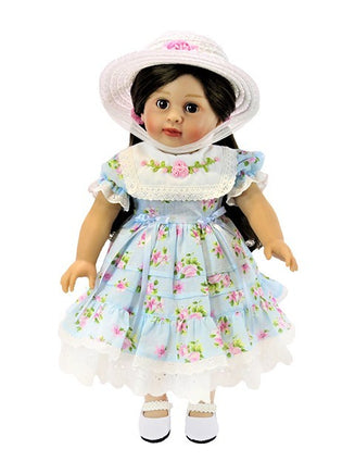 Blue Floral Dress And Hat Fits 18" American Girl Doll Clothing0