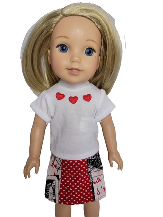 Red Hearts Skirt Set Fits 14.5" Wellie Wisher American Girl Doll Clothes2