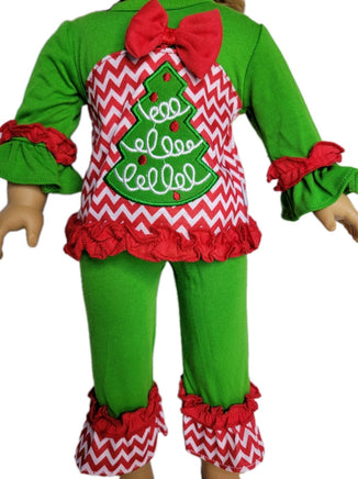 Christmas Tree Zig Zag  Ruffles Pant Set Hat Fits 18" American Girl Doll Clothes1