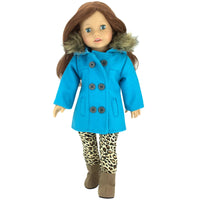 Blue Pea Coat Leopard Pants Outfit Boots Fits 18" American Girl Doll Clothing2