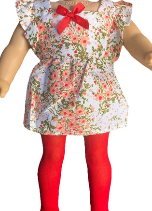 Floral Dress And Tights Fits 18" American Girl Doll Clothing3