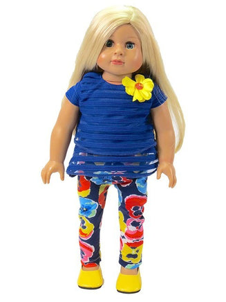 Blue Floral Print Pant Set Headband Fits 18" American Girl Doll Clothing0