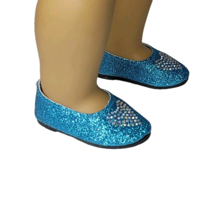 Blue Glitter Rhinestone Heart Flats Fits 18" American Girl Doll Clothes Shoes2