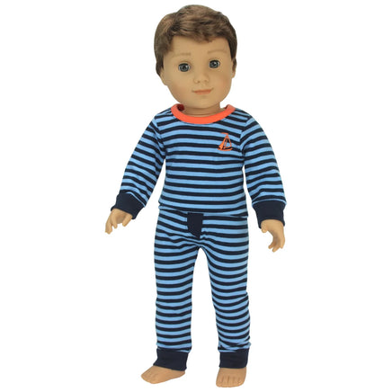 Blue Striped Pajama Pant Set Fits 18" American Boy Girl Doll Clothing1