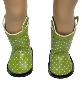 Green Polka Dot Rain Boots Fits 18" American Girl Doll Clothing Shoes1