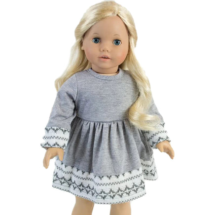 Grey Knit Trimmed Dress Leggings Hat Scarf Fits 18" American Girl Doll Clothes1